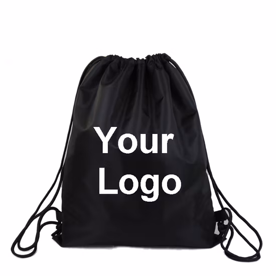 Custom Draw String Bag RPET Polyester Black Drawstring Waterproof Promotion Gym Bag 