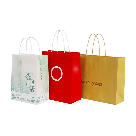 Custom Handle Cardboard Border Reusable Shoes Clothing Shopping Kraft Food Paper Bag 