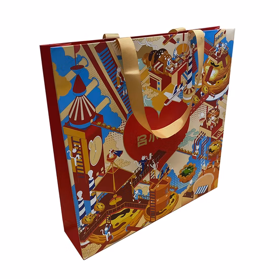 Factory Support Luxury Matte Lamiantion Printed Paper Bag with Ribbon Rope 