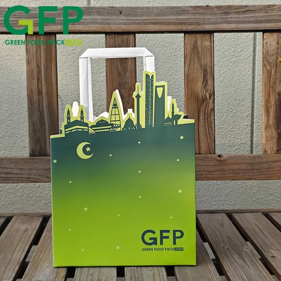Wholesale Custom Logo Printed Grocery Packaging Craft Cardboard Takeaway Paper Food Packing Bag with Handle 