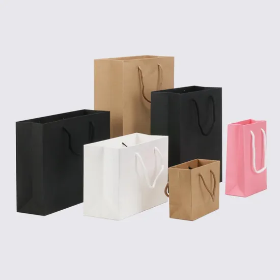 Customized Various Sizes and Colors Kraft Paper Packaging Gift Tote Carrier Paper Shopping Packing Bag 