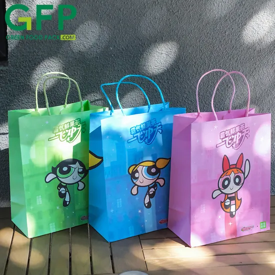 Wholesale Colorful Kraft Paper Bags for Snack Accept Custom with Logo Printed Gift Bag Fast Food Take Away Shopping Bag 